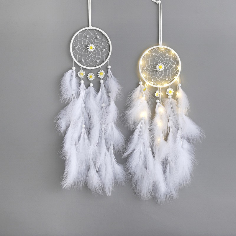 (LOẠI TO) Dreamcatcher kiểu dáng độc đáo đính lông vũ dùng trang trí CÓ ĐÈN