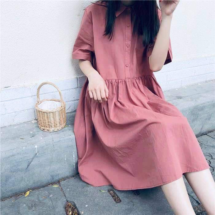 VÁY BABYDOLL CỔ BẺ SƠ MI 2 MÀU HỒNG TRẮNG ULZZANG