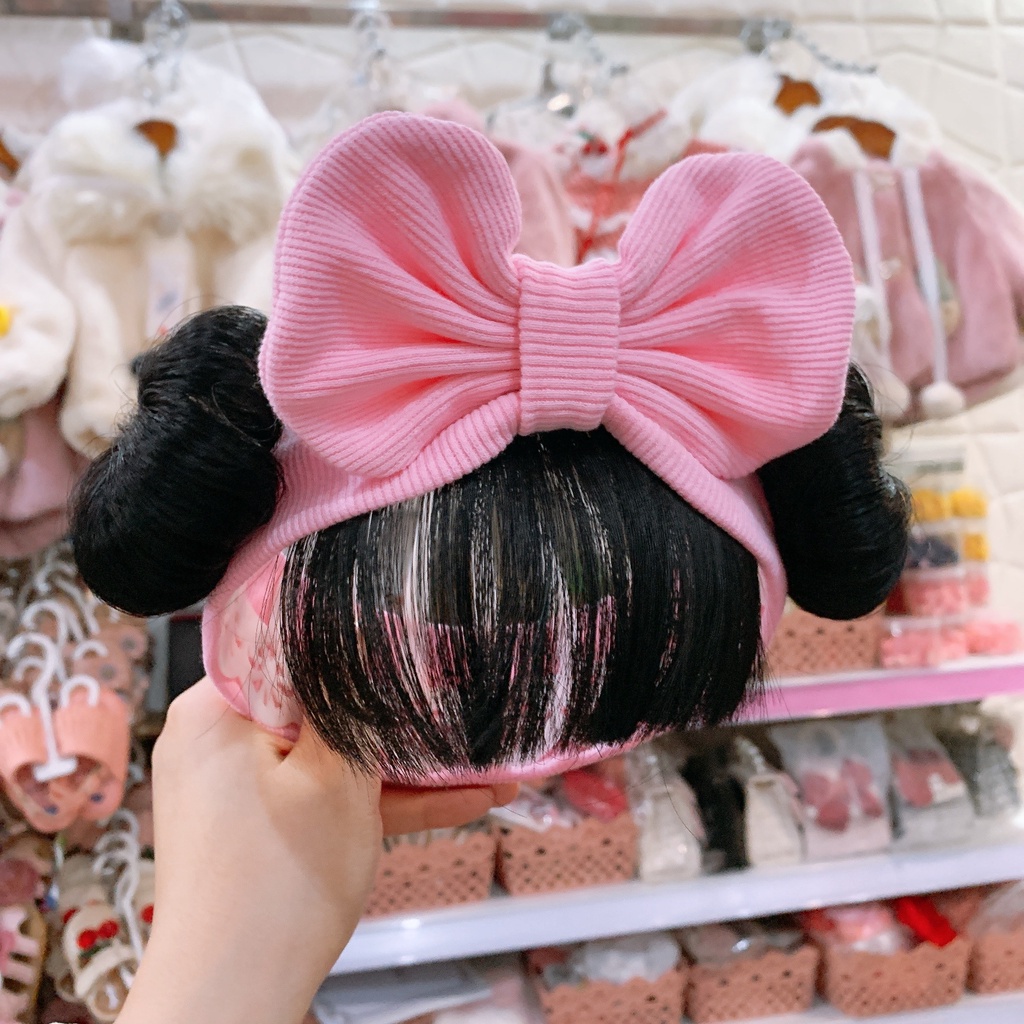 Tuban Tóc Giả Nơ Thun Cotton cho bé gái