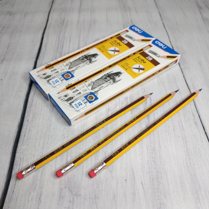 ✅ Bút Chì 2B Deli - Viết Chì Có Đầu Gôm - Scribe - Kẻ Sọc Vàng Sọc Đen - C004-2B