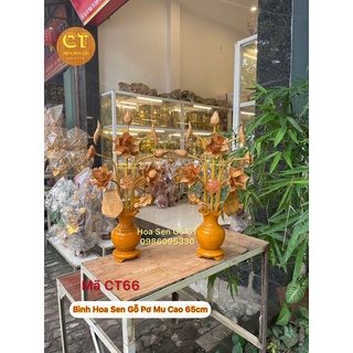 Hoa sen gỗ pơ mu cao 65cm ❤️ vân gỗ đẹp ❤️