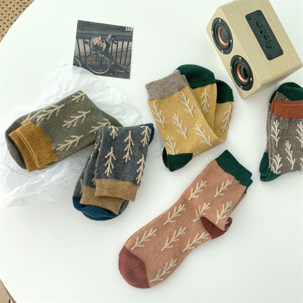 Vớ cotton giữ ấm mùa đông in họa tiết cành cây cổ điển hợp thời trang cho nữ