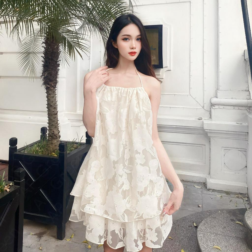 Váy 2 dây nữ dáng xòe chất tơ AP Green V-VHD5