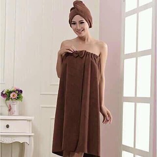 Váy Quây Spa Kèm Khăn Quấn Đầu Chất Microfiber Cao Cấp