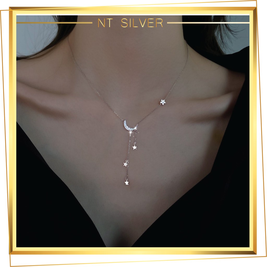 Vòng Cổ Bạc Nữ Dây Chuyền Bạc Ý 925 mạ Bạch Kim Cao Cấp Phong Cách Hàn Quốc Dành Cho Bạn Gái - NT Silver