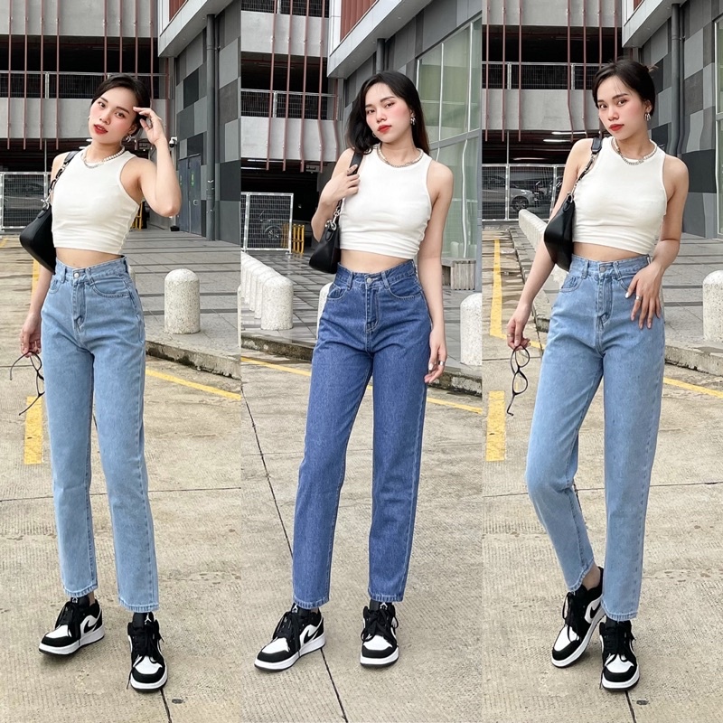 Quần Bò Nữ, Quần Jean Baggy Trơn Lưng Cao Form Đẹp Ulzzang Yuri jeans