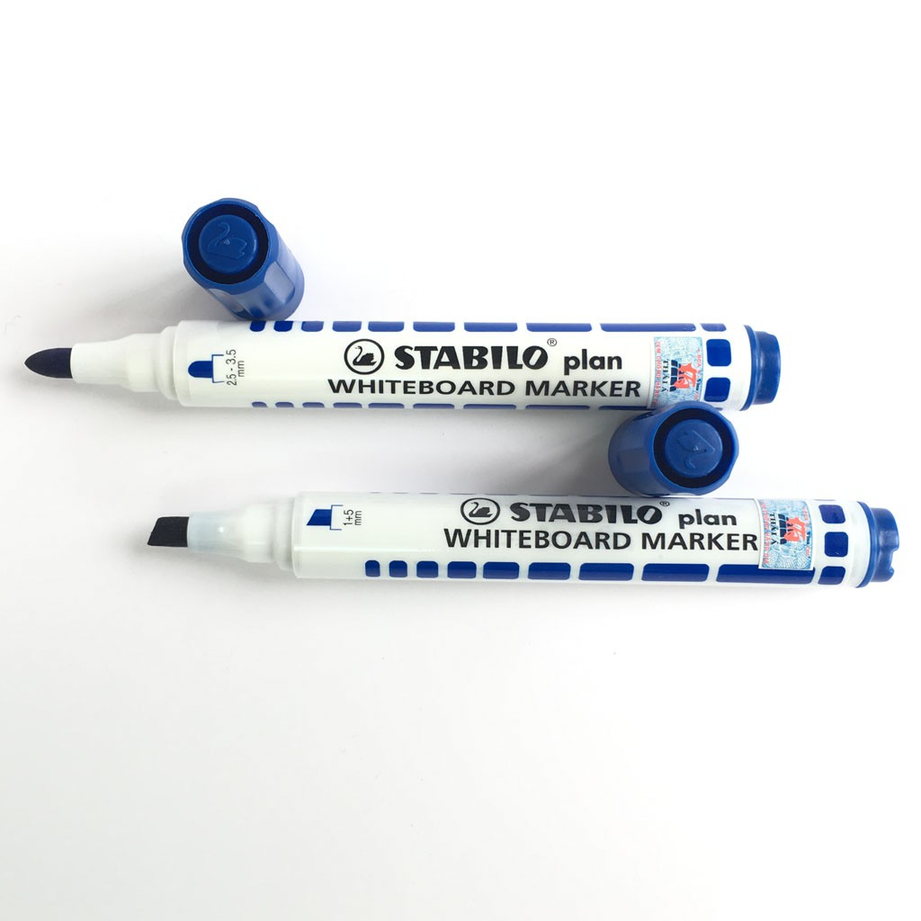 Bộ 2 cây bút viết bảng STABILO Plan WHITEBOARD MARKER WM64-BU-R2 (màu xanh) + Hộp mực (màu xanh)