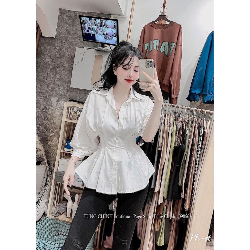 Áo sơ mi trắng tay bồng xếp li eo áo sơ mi trắng nhún eo công sở MIVOSA SM010