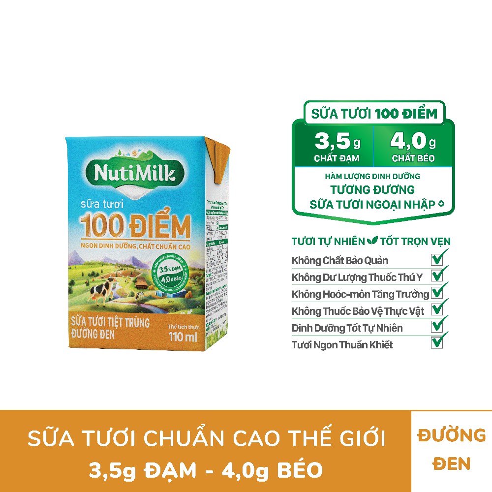 [Mã FMCGMALL giảm 8% đơn từ 250K] Thùng 48 hộp NutiMilk ST 100 điểm - ST tiệt trùng Đường đen Hộp 110 mL/hộp