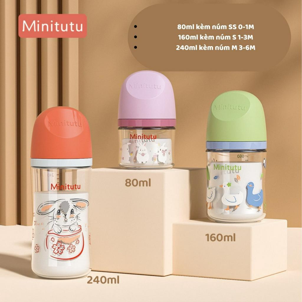Bình Sữa MINITUTU Núm Mềm Như Ti Mẹ Mẫu Mới 2023