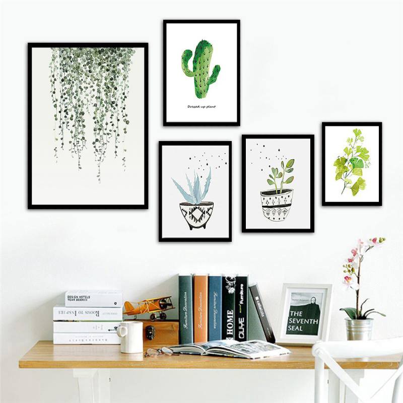 Tranh vải bố không khung vẽ hình cây cối xanh lá phong cách Bắc Âu trang trí tường phòng khách/phòng ngủ