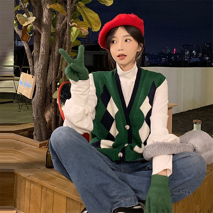 Áo len nữ không tay cổ chữ V thời trang Hàn