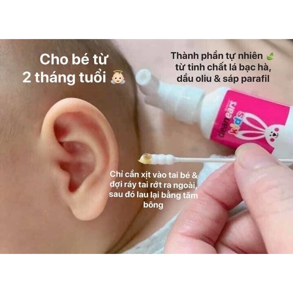 Xịt tan ráy tai CLEANEARS KIDS cho trẻ từ 2 tháng - Xuất xứ Úc