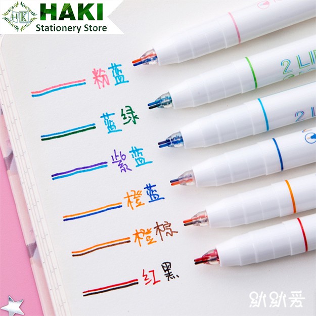 Bút mực hai ngòi 0.5mm HAKI, bút mực 2 Lines Pen nhiều màu dễ thương B21