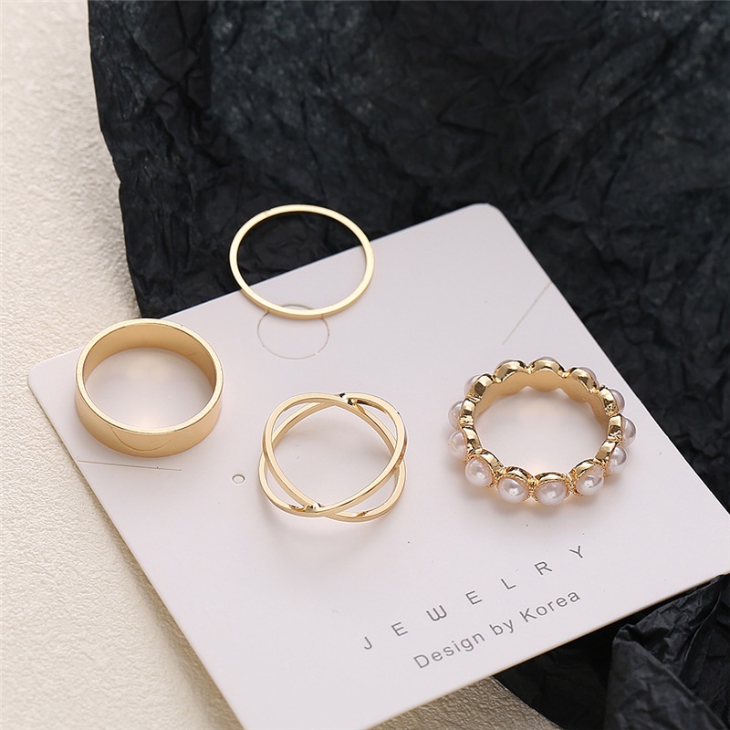 Set 4 Nhẫn Đính Ngọc Trai Giả Thời Trang Hàn Quốc