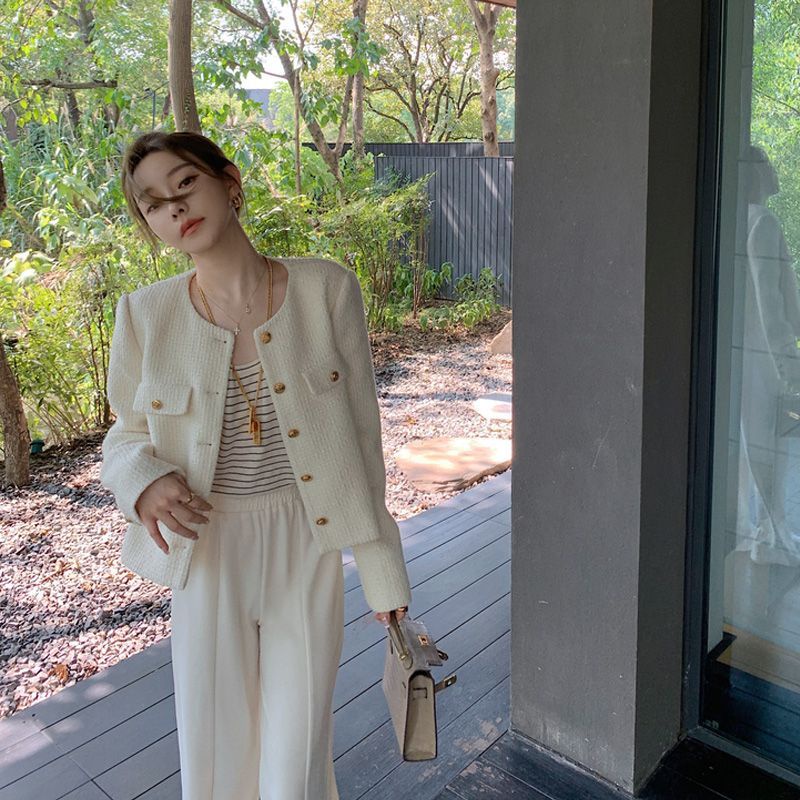 [Spot] Áo Khoác Len Dày Ngắn Dáng Ôm Thời Trang Thu Đông Phong Cách Hàn Quốc Cho Nữ