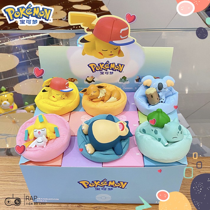 Mô Hình Pokemon Dễ Thương PIkachu Bulbasaur Snorlax Komala Eevee Jirachi Nằm Ngủ Size Mini Hộp Nguyên Seal Rap