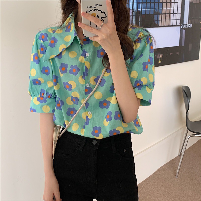 Áo sơ mi tay ngắn cổ bẻ kiểu dáng thời trang phong cách Hàn Quốc dành cho nữ | BigBuy360 - bigbuy360.vn