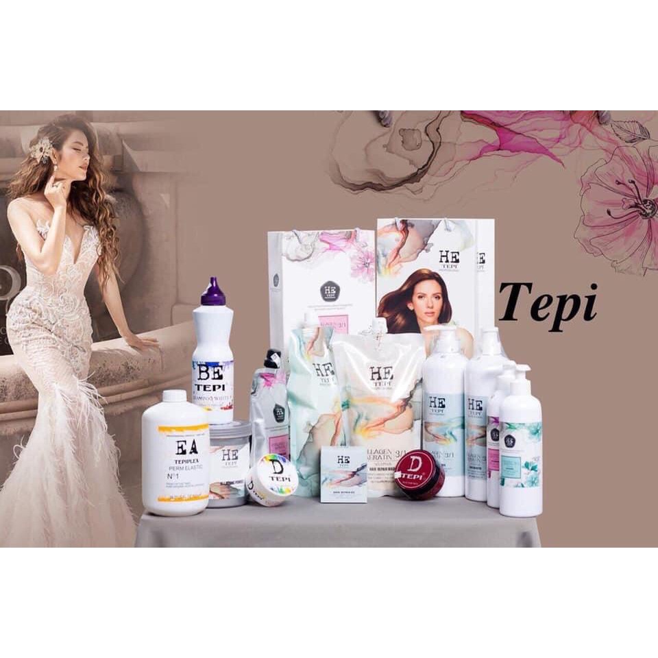 [Chính hãng] [New] Hấp dầu phục hồi tóc He Tepi Collagen Keratin 3 in 1 siêu mềm mượt chính hãng 1000ml (Trắng)