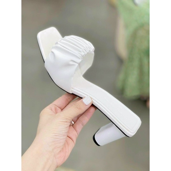 Guốc nhăn nữ da mềm đế vuông 7cm sang chảnh Q157