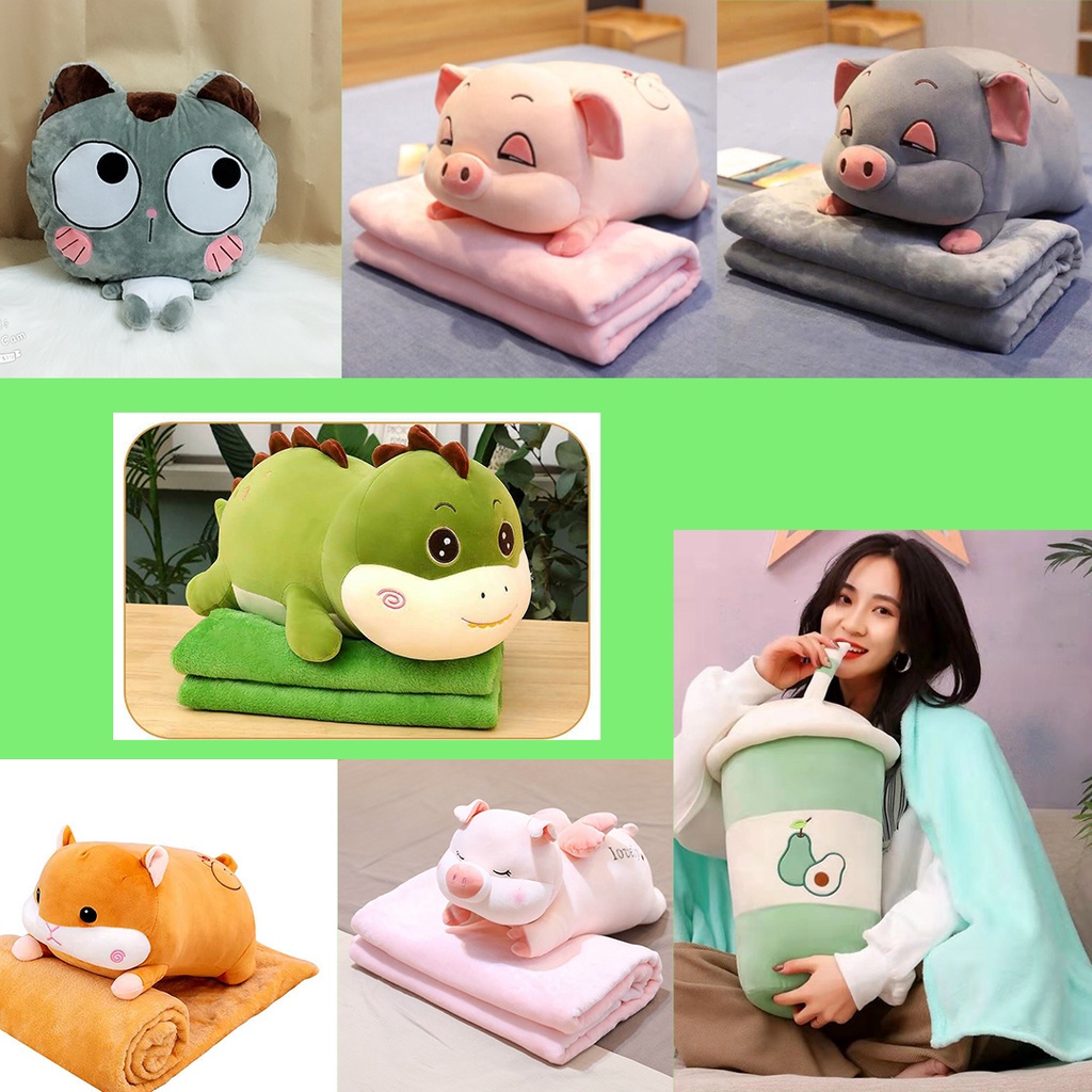 Chăn văn phòng 2 in 1, chăn gối 2 trong 1 hình thú ( KT Chăn 1m1-1m7, KT Gối 40-60cm)