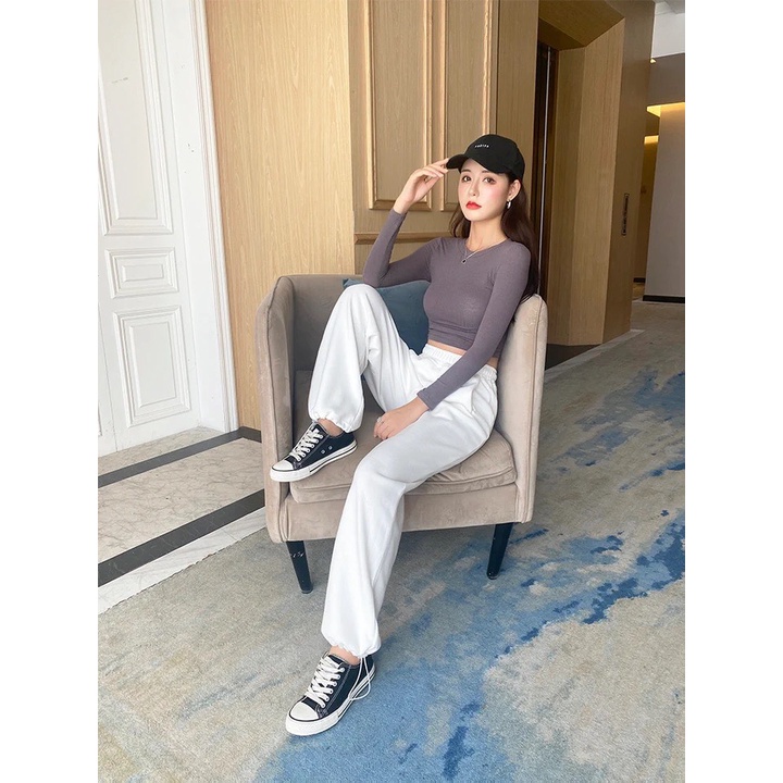 HCM️⚡ Quần Baggy Thun Dành Cho Nam Nữ Hottrend Siêu Cá Tính Mới Nhất Màu Xám Và Đen Mina-Fashion