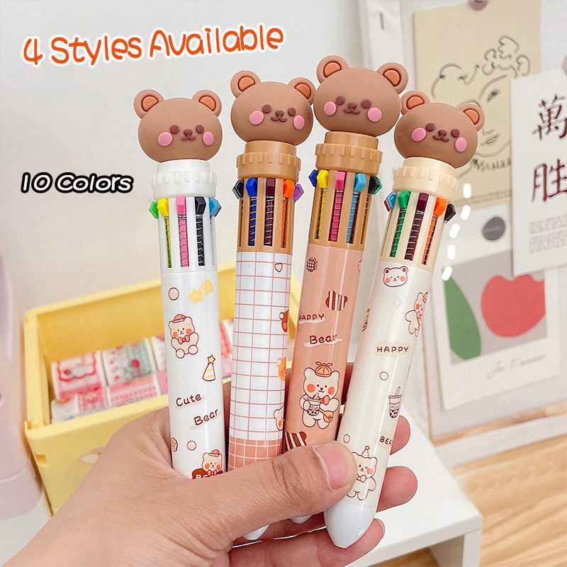Bút Bi 10 Màu Thiết Kế Hình Gấu Dễ Thương