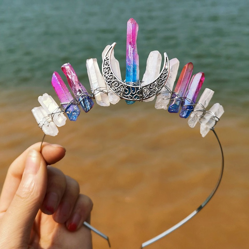 Flgo Băng Đô Cài Tóc Hình Mặt Trăng Pha Lê Nhiều Màu Phong Cách Vintage Cho Cô Dâu