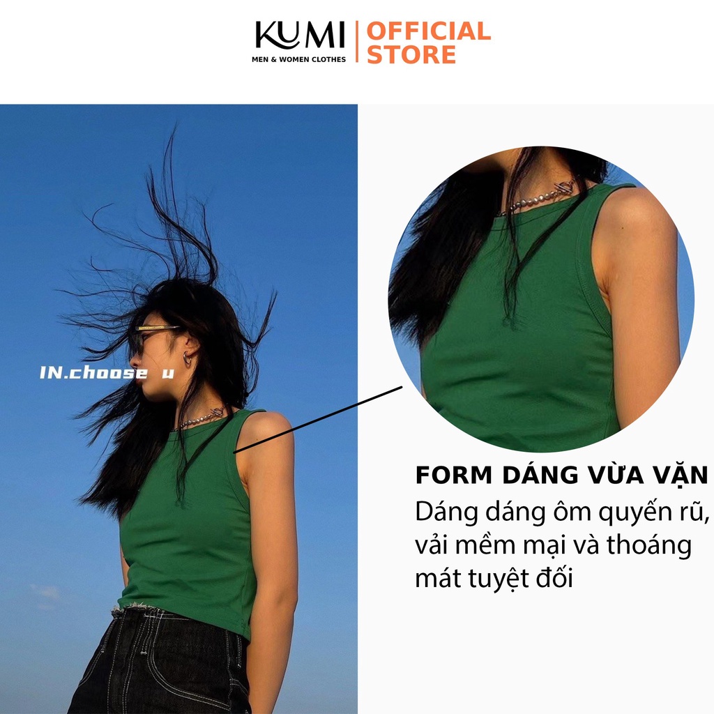 Áo croptop nữ basic sát nách ba lỗ thun không tay sát nách chất thun cotton thoáng mát các màu Kumi Fashion