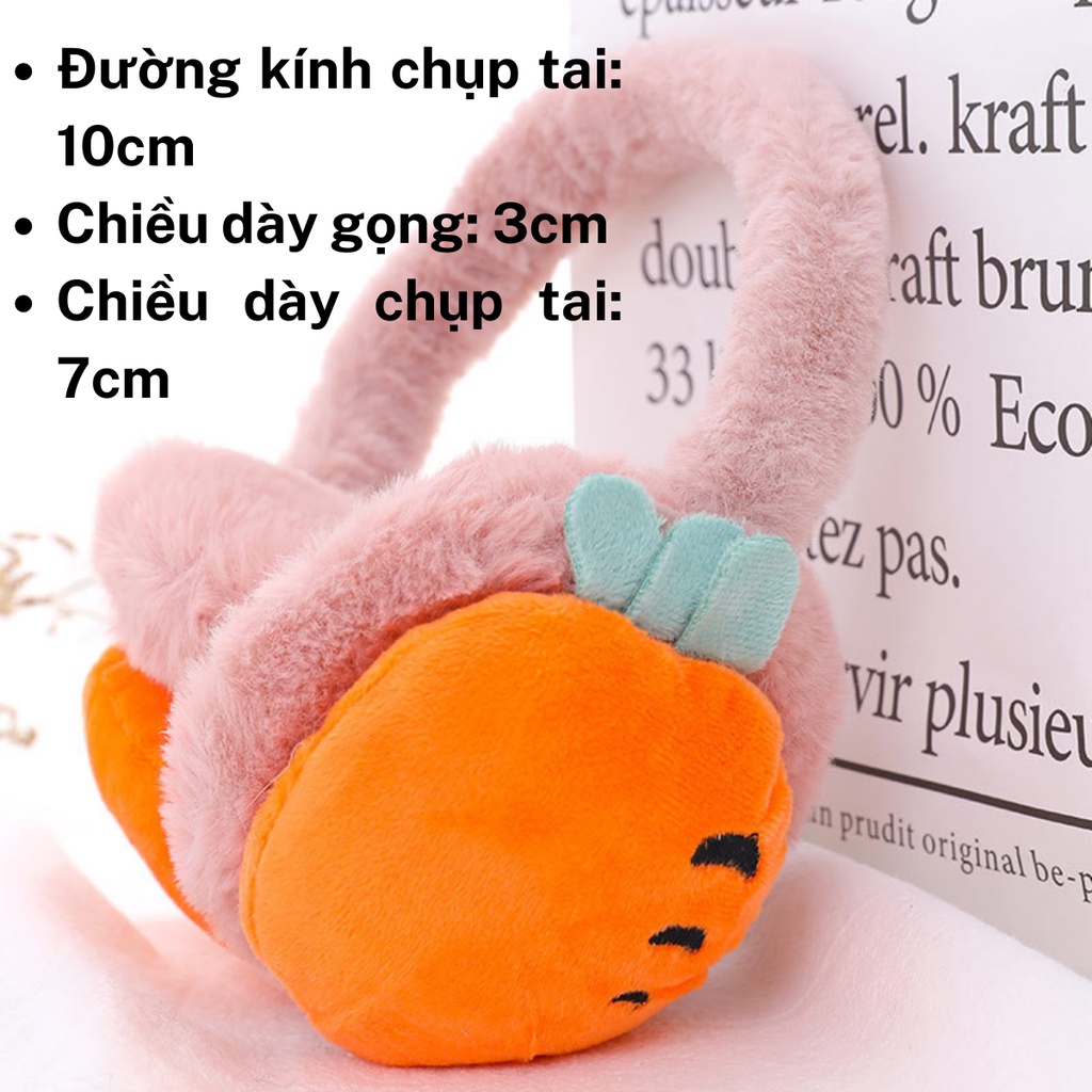Bịt tai giữ ấm hình trái cây, tai thỏ xinh xắn. Chụp tai giữ ấm nhỏ gọn bằng lông nhung mềm mại, ấm áp