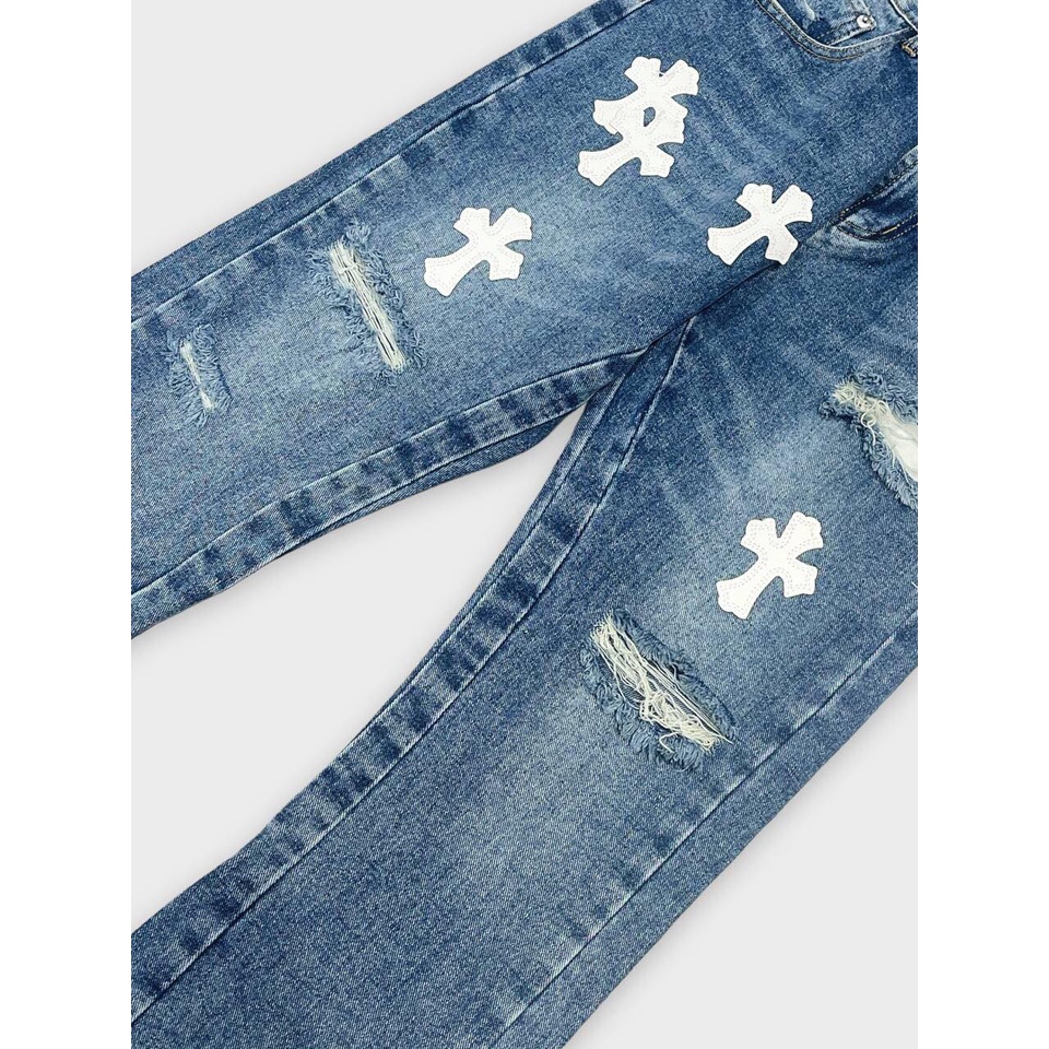 QUẦN JEANS WHITE CROSS PATCHES BLUE