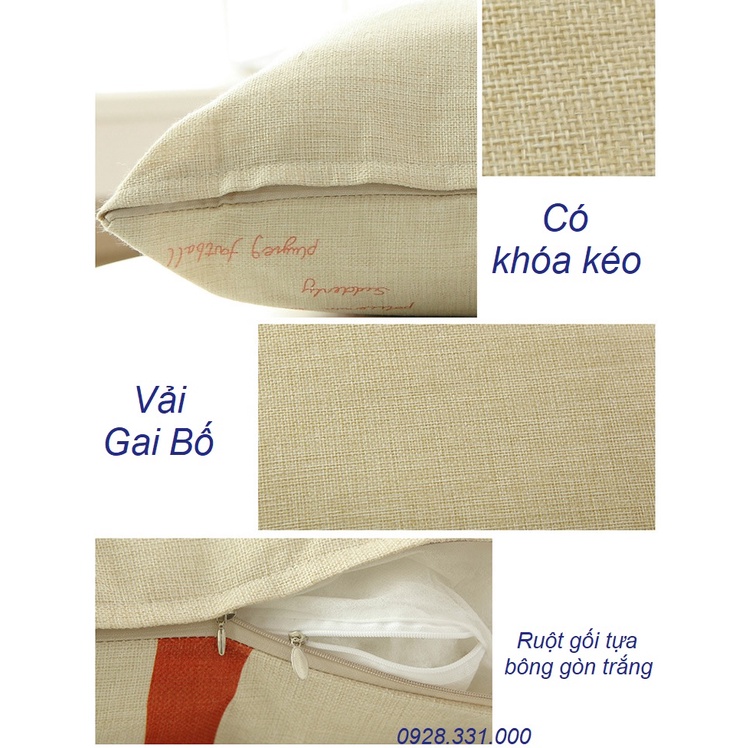 Gối tựa Sofa Vintage vải Gai bố nhiều màu 45x45cm