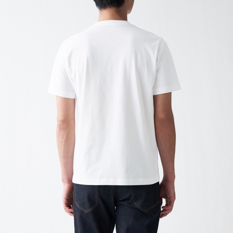 Muji Áo Thun Vải Jersey Cotton Ấn Độ Cổ Tròn Ngắn Tay