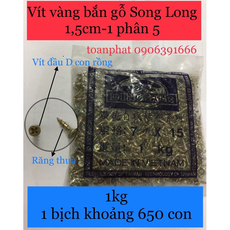 [Loại 1] Vít vàng đầu bằng (lã) | bắn gỗ Song Long đủ size: 1,5-2-2,5-3-4-5-6-7 cm