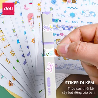 Bộ Bút Highlight Nhớ Dòng Kèm Sticker Trang Trí Đánh Dấu Màu Pastel Deli Dạ Quang Tiện Lợi