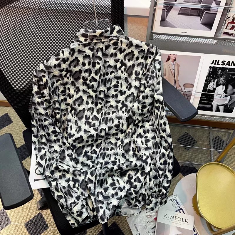 Áo Sơ Mi Nam Tay Dài Ôm Dáng In Họa Tiết Da Báo Phong Cách Đường Phố Sang Trọng Thời Trang Mùa Thu 2023