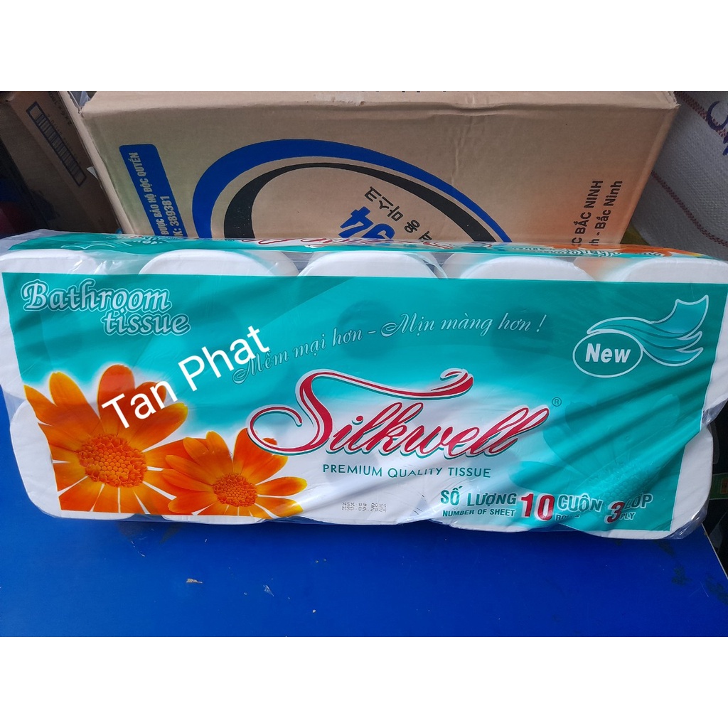 Giấy vệ sinh Silkwell xanh ngọc 10 cuộn 3 lớp