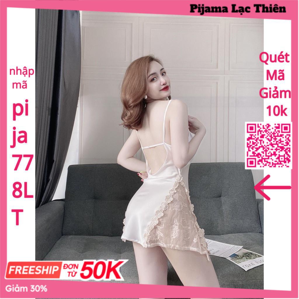 Váy Ngủ Sexy, Đầm Ngủ 2 Dây Kèm Quần ( Có Mút Ngực ) Chất Lụa Satin Phối Ren Hông Sexy Quyến Rủ, Gợi Cảm. | BigBuy360 - bigbuy360.vn
