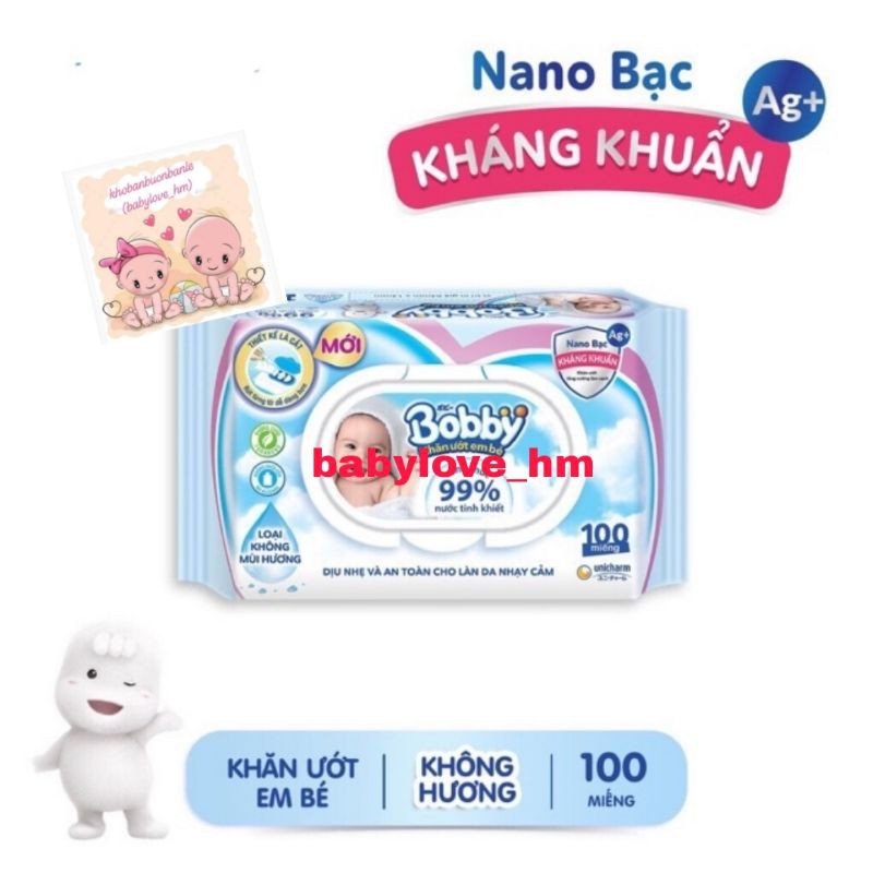 Khăn ướt BOBBY NANO BẠC không mùi và dịu nhẹ 100 miếng