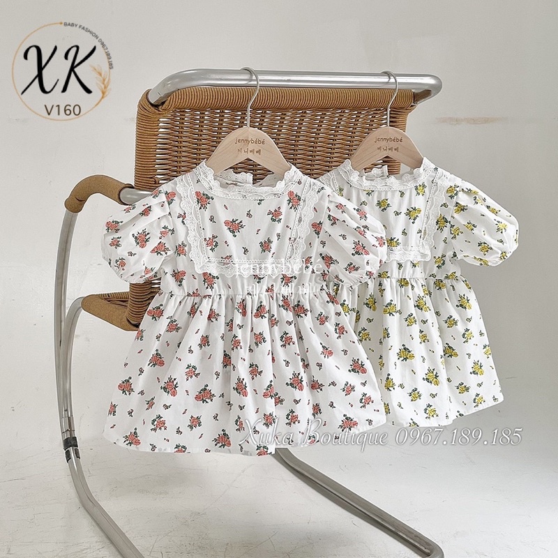 Bodysuit Giả Váy Cộc Tay hoa cổ ren bé gái Jennybebe Cao Cấp | Bodysuit hoa bé gái 0-2 Tuổi [Ảnh Thật]