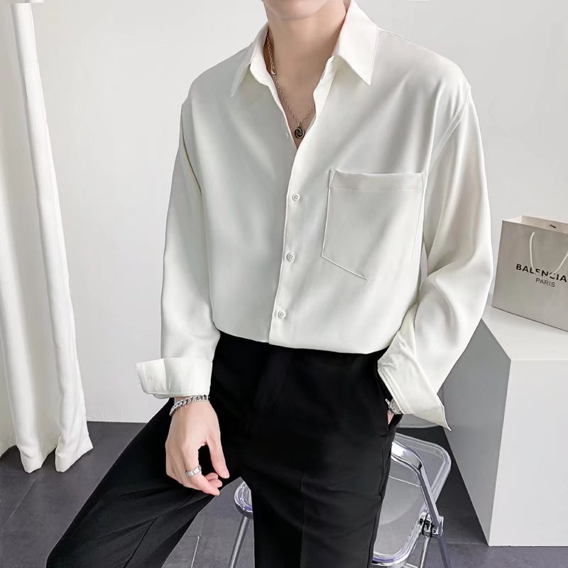 Áo Sơ Mi Dài Tay Dáng Rộng Thiết Kế Đơn Giản Chống Nhăn Màu Trơn Thời Trang Hàn Quốc Hàng Mới 2022 Dành Cho Nam