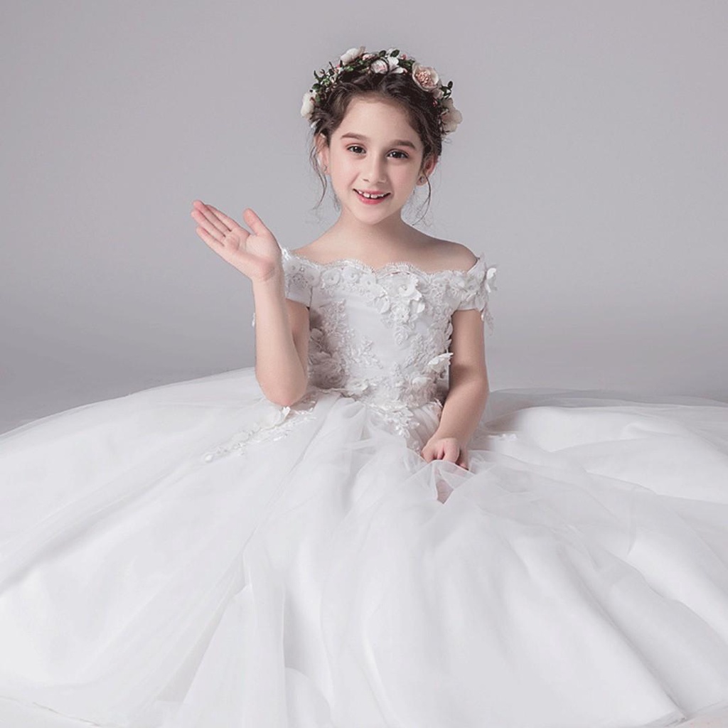 [FreeShip] váy công chúa trắng cho bé gái , đầm công chúa cho bé đính ren nổi 3d ( mã 052)