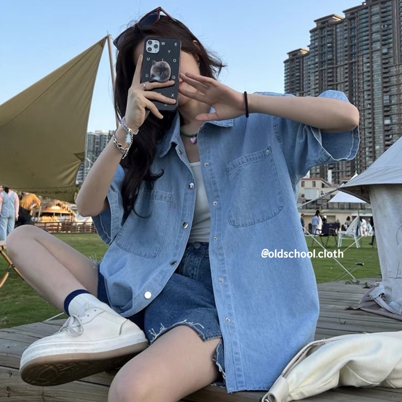 [Ảnh thật] ÁO DENIM BÒ NHẠT FORM RỘNG ULZZANG (sẵn) | BigBuy360 - bigbuy360.vn