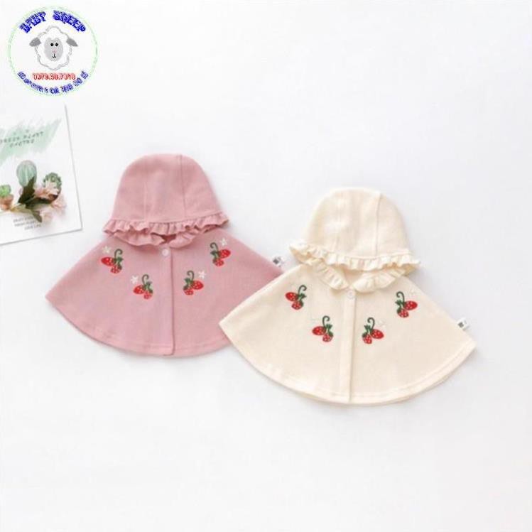 Áo choàng chống nắng áo cánh dơi chống nắng gió bụi thêu hoạ tiết dâu tây cho bé gái