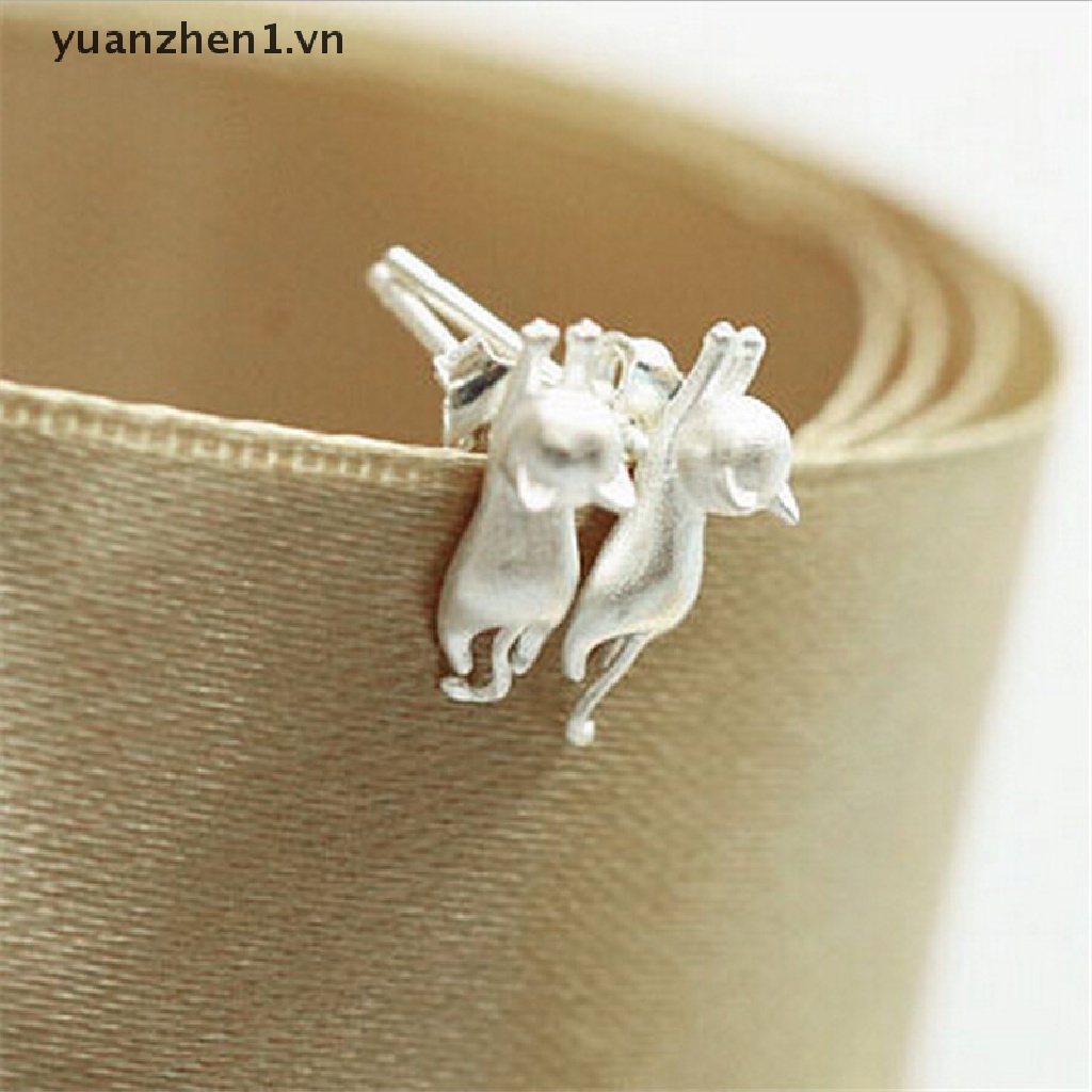 Bông Tai Mạ Bạc Hình Mèo Dễ Thương