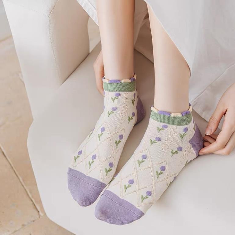 Tất vớ nữ thổ cẩm cổ bèo Cradin chất liệu vải Hàn co giãn bốn chiều,họa tiết kute phong cách hiện đại