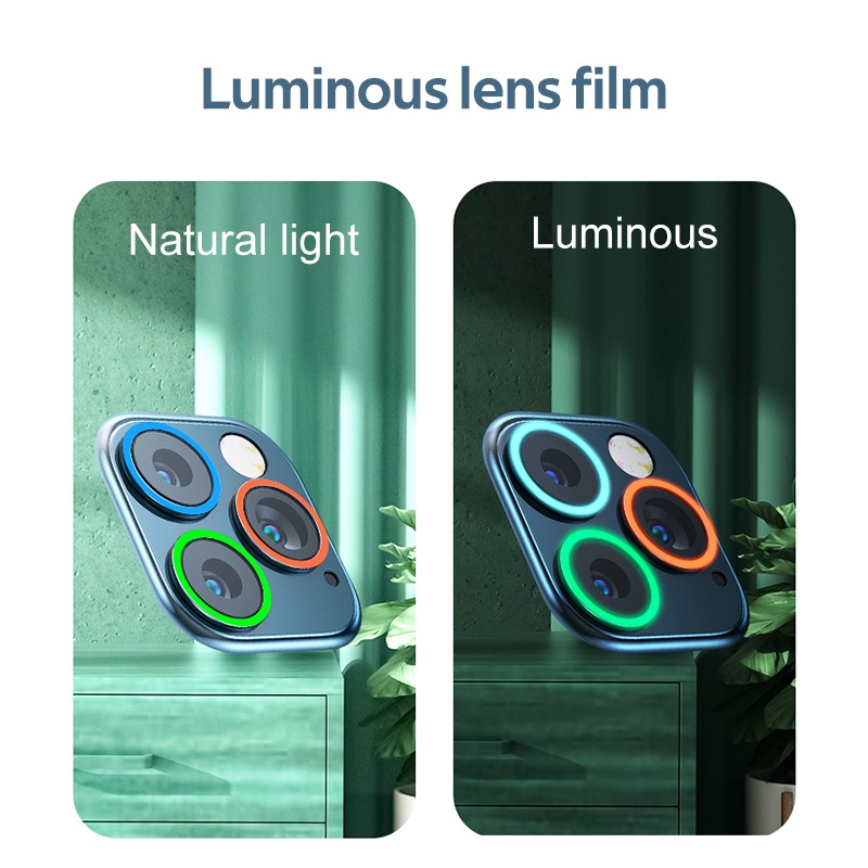 Kính Cường Lực Bảo Vệ Camera Mạnh Mẽ Màu Dạ Quang Dành Cho iPhone 11 12 13 14 15 Pro Max