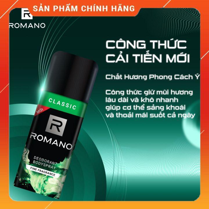 Xịt khử mùi ROMANO 150ml 48h dành cho nam  Khử mùi hiệu quả, Giảm tiết mồ hôi Mùi hương đầy nam tính thu hút