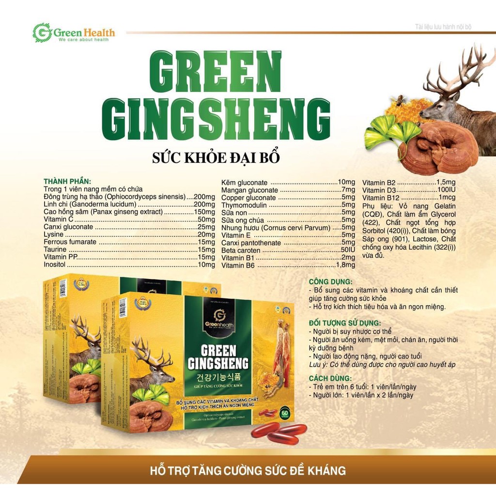 Đông trùng hạ thảo Green Gingsheng - bổ sung các vitamin và khoáng chất, hỗ trợ kích thích ăn ngon miệng.