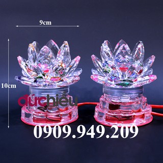 [ Đẹp lung linh ] Bộ 2 đèn hoa sen pha lê thủy tinh đổi 7 màu 7 chế độ, đèn thờ cúng để bàn thờ